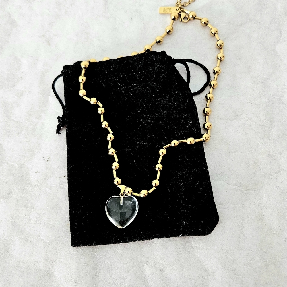 Peter+June Necklace Gold Bead Acrylic Heart
